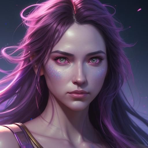 Iridescent Woman's Face in Vivid Digital Art