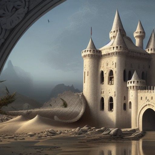 Beach Castle Concept Art in Art Nouveau Rococo Style