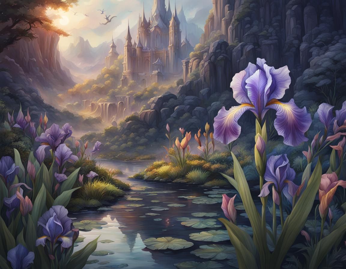 Watercolor Iris Lily Fantasy Concept Art