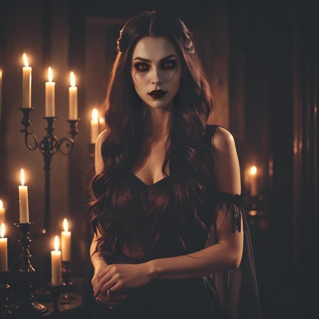 Charming Vampire Girl in Candlelight: Cinematic Film Still