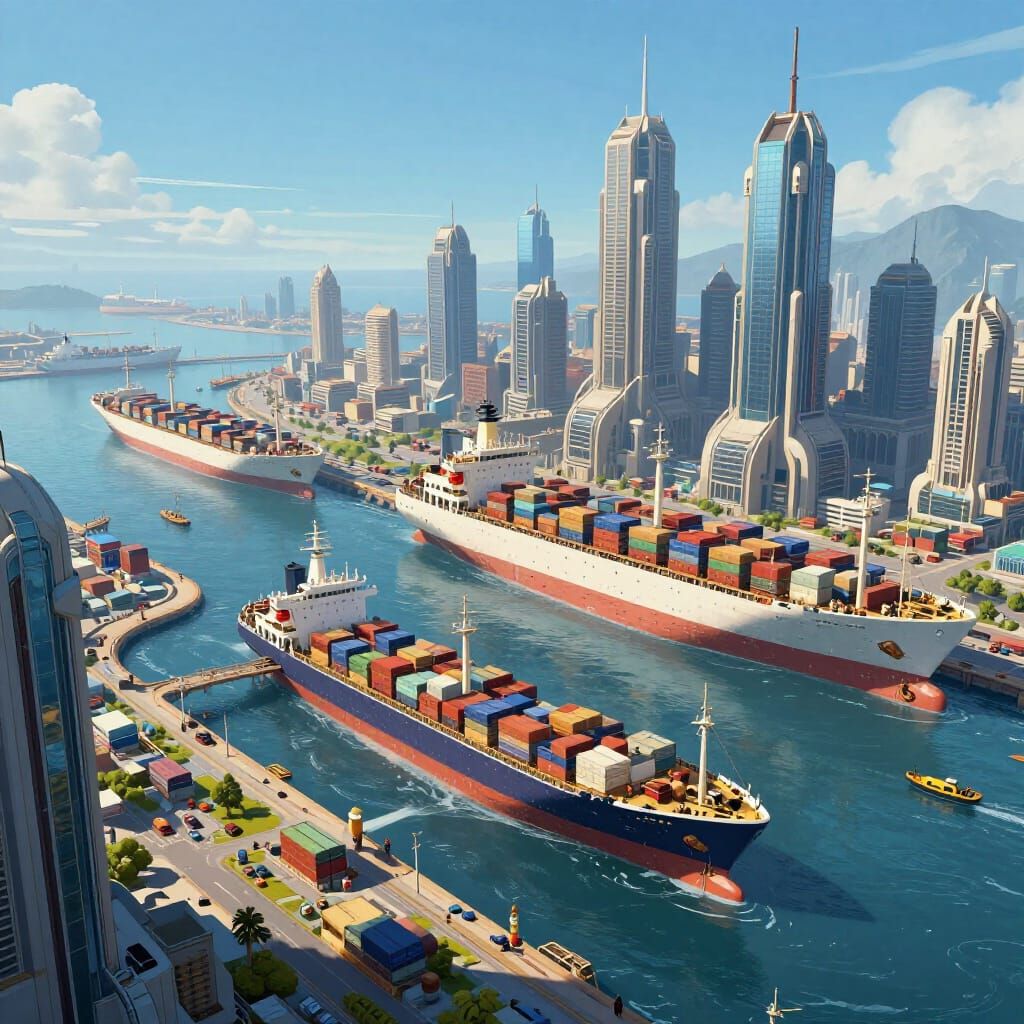 Futuristic Port City with Cohesive Architecture
