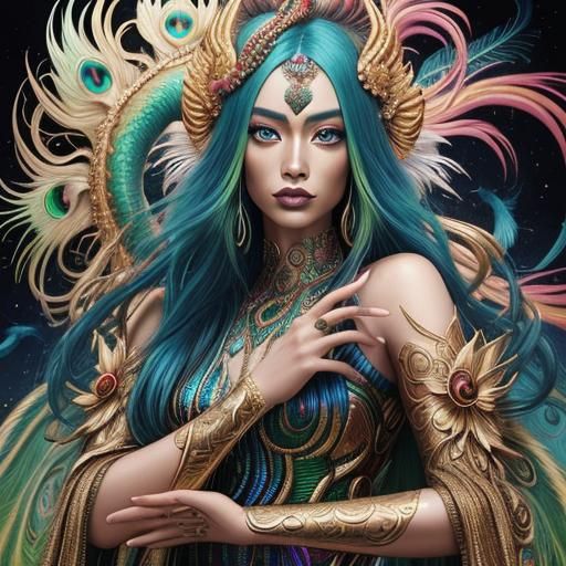 Surreal Gold Serpent Woman Portrait in Oils