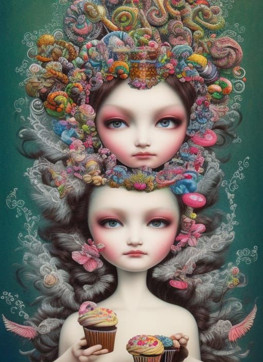 Surreal Candy Goddess in Hyper-Detailed Landscape