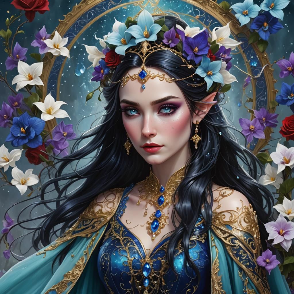 Elven Queen in Mystical Forest, Digital Art