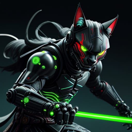 Cyber-Kibaroth: Epic Biomechanical Samurai Feline