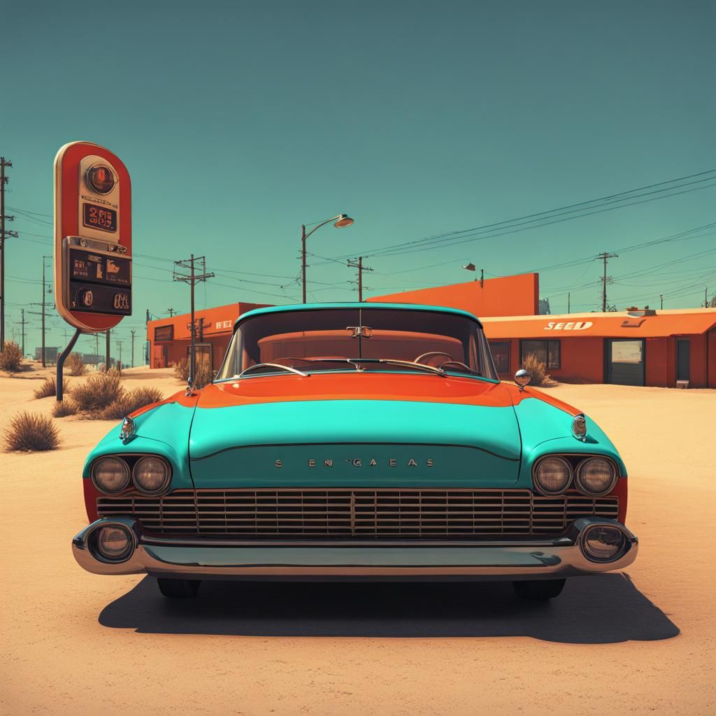 Retro Gas Station on Mars in Detailed Matte Painting