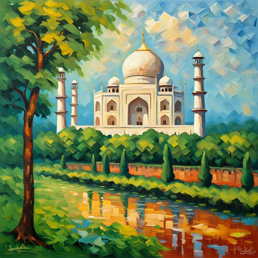 Taj Mahal in Neo-Impressionist Expressionist Oil Painting