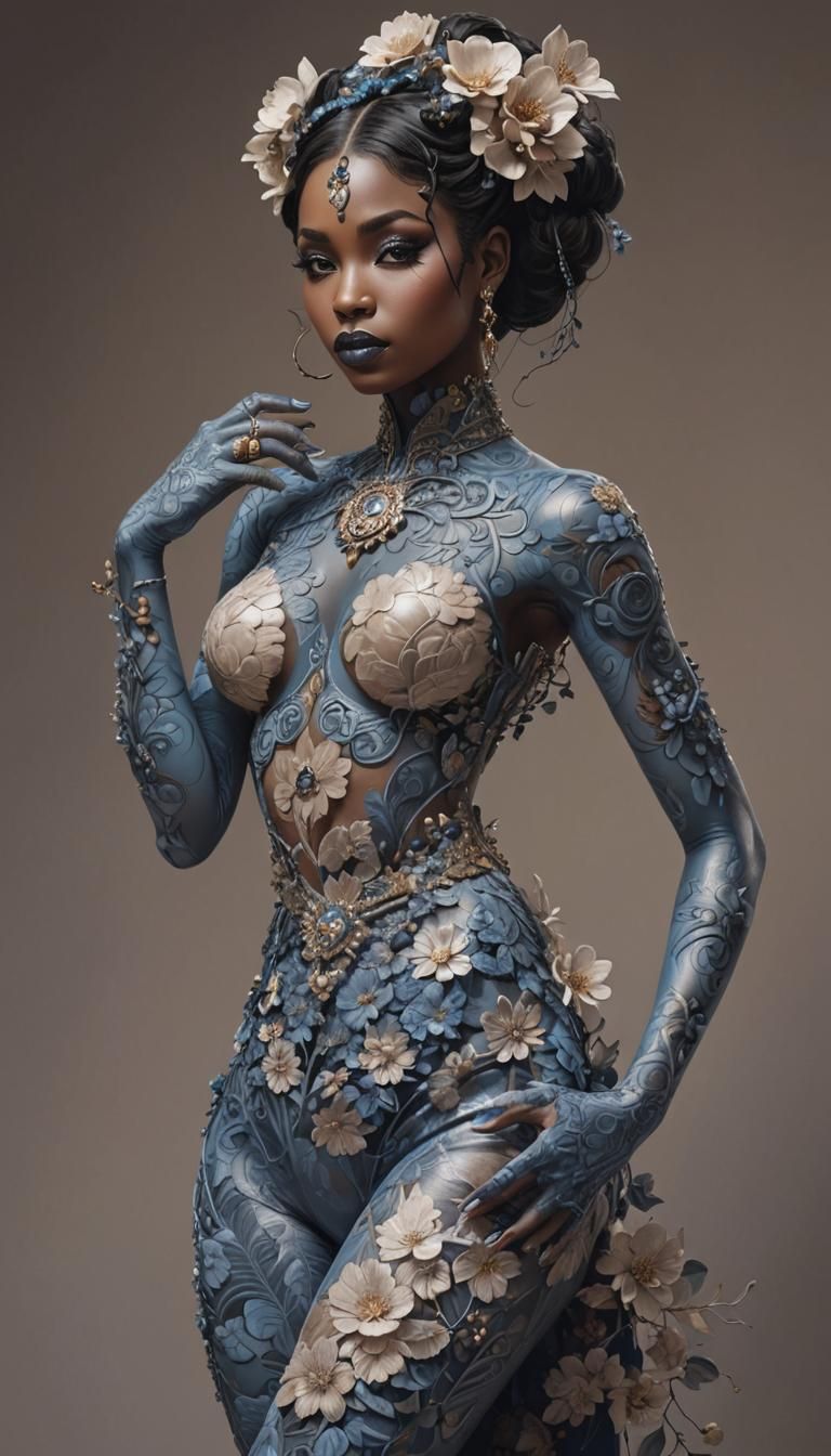 Striking Black Woman with Floral Body Art