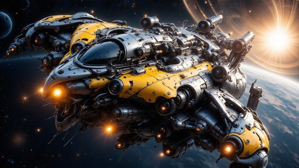 Futuristic Spaceship in Celestial Setting