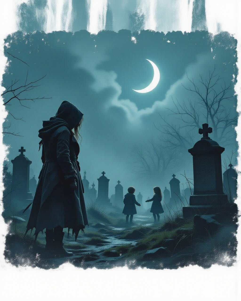 Graveyard Specter Overlooking Children at Night