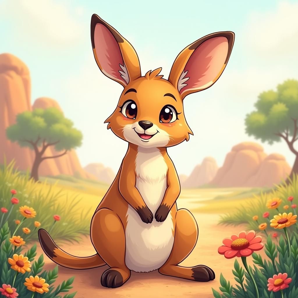 Cute Awkward Wallaby in Vibrant Anime Style