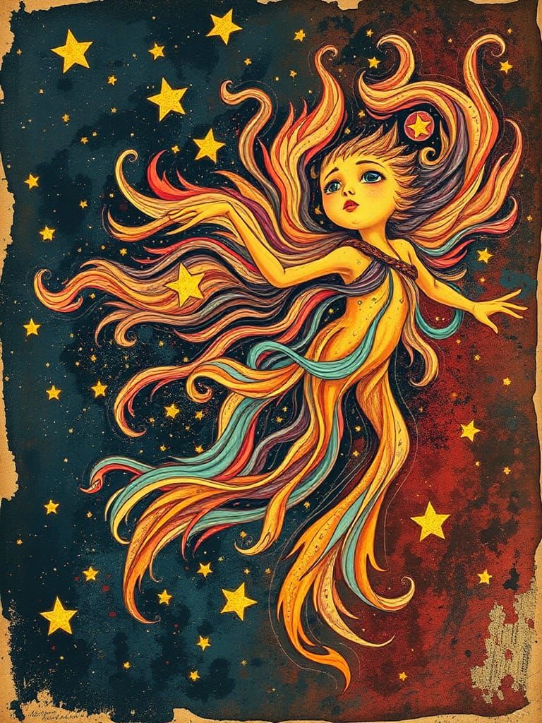 Ethereal Star Beings in Vintage Abstract Style