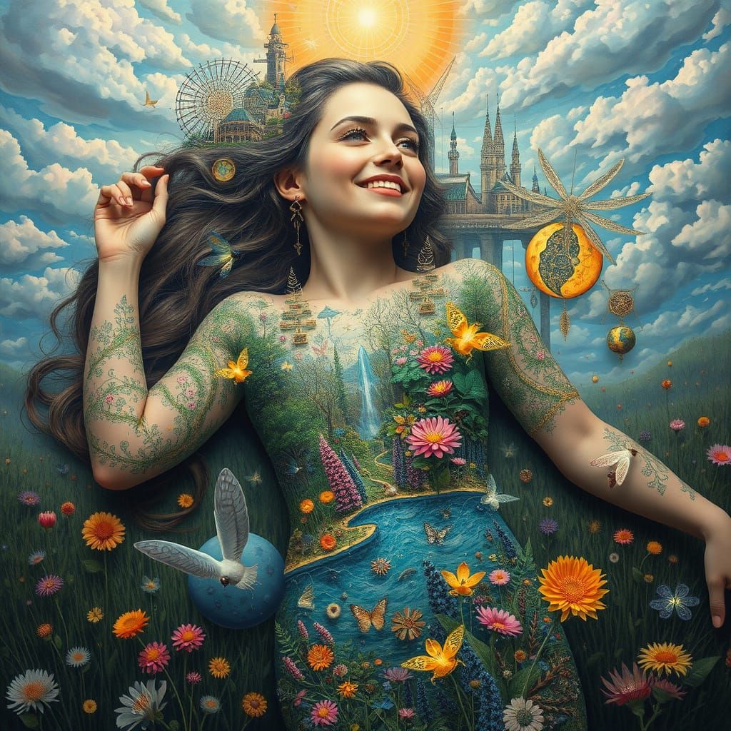 Psychedelic Bio-Art Collage of Floating Water City