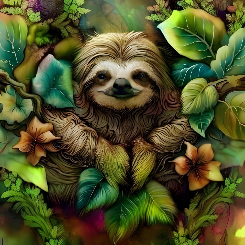 Sloth Enshrouded in Vines and Ivy