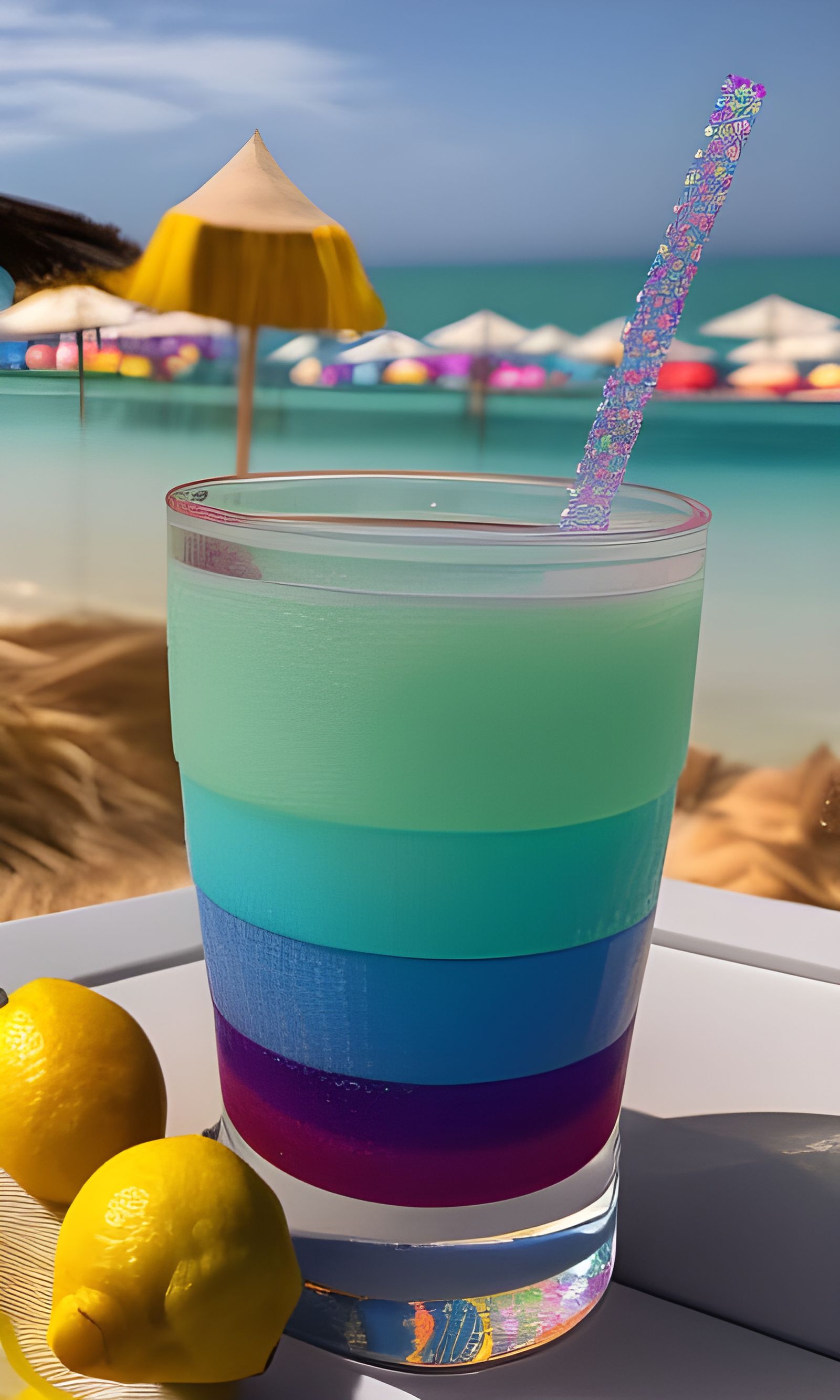 Rainbow Cocktail on Sunny Beach: 8k Digital Art
