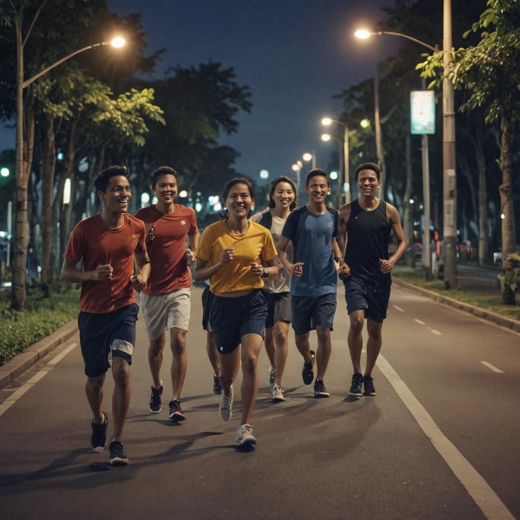 Indonesian Friends Jogging Under Starry Jakarta Night