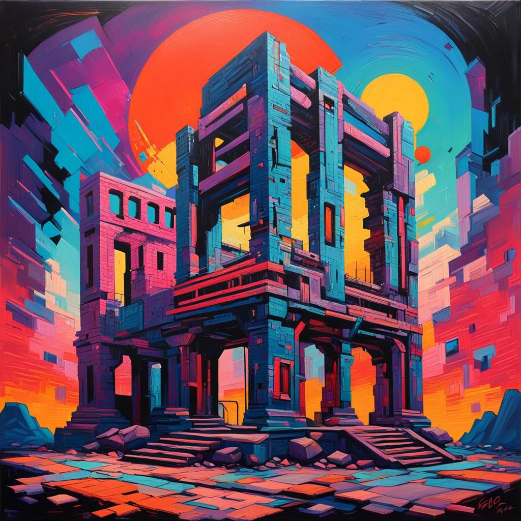 Futuristic Ruins in Constructivist Art Deco Style
