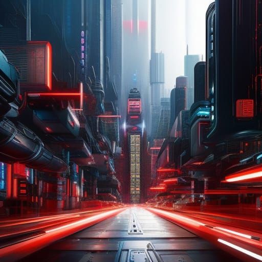 Robocop Action Painting in Cyberpunk Cityscape