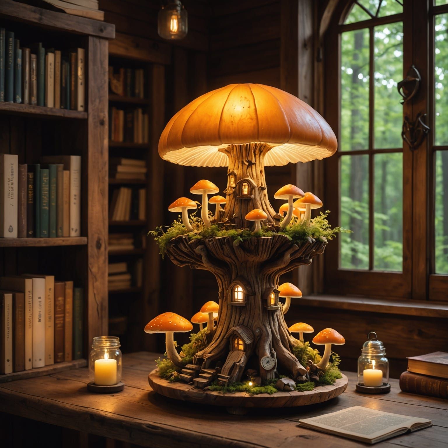 Mushroom Lamp Illuminates Mystical Treehouse Interior