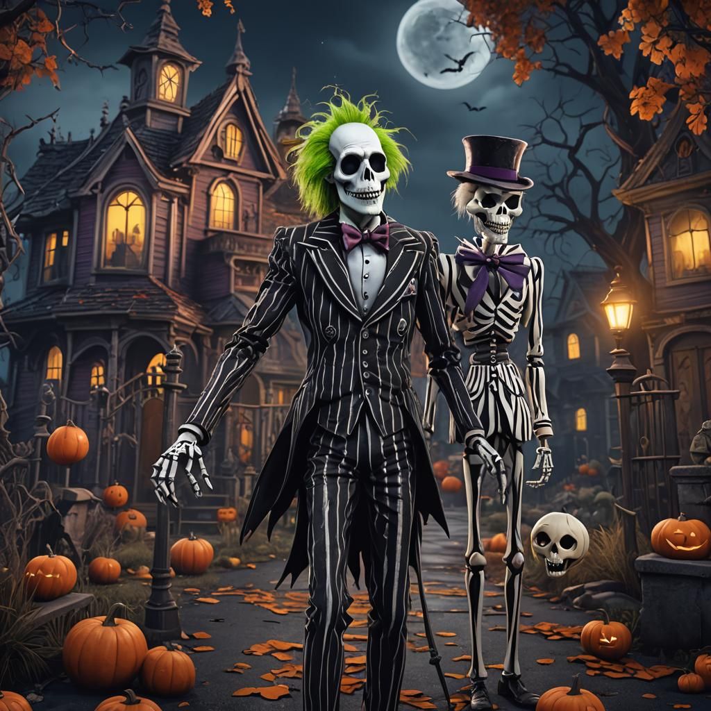Beetlejuice and Jack Skellington Halloween Art