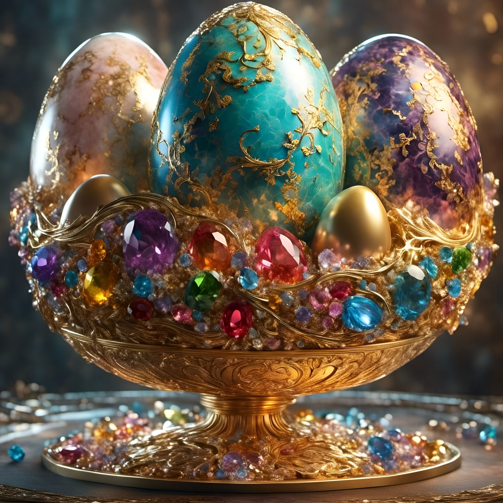 Bejeweled Eggs in Gold Bowl: Concept Art