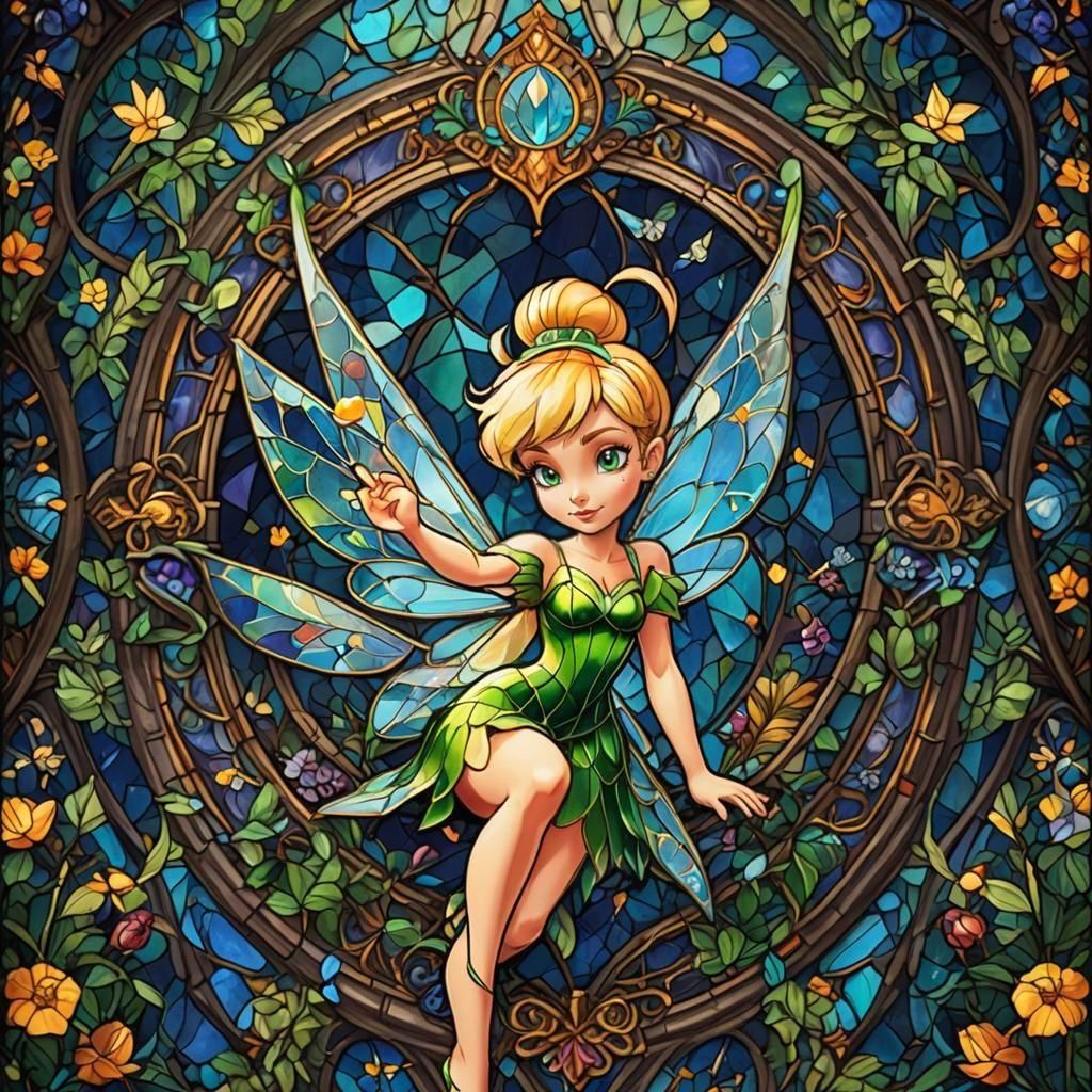 Diamond Stained Glass Painting of Tinkerbell
