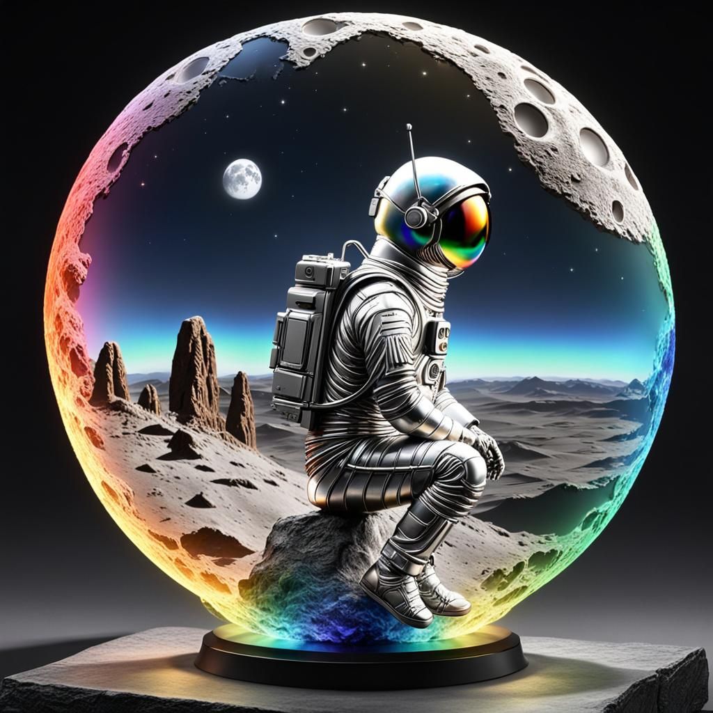 Moon Skeleton Contemplates a World in Flames: 3D Hyperrealis...