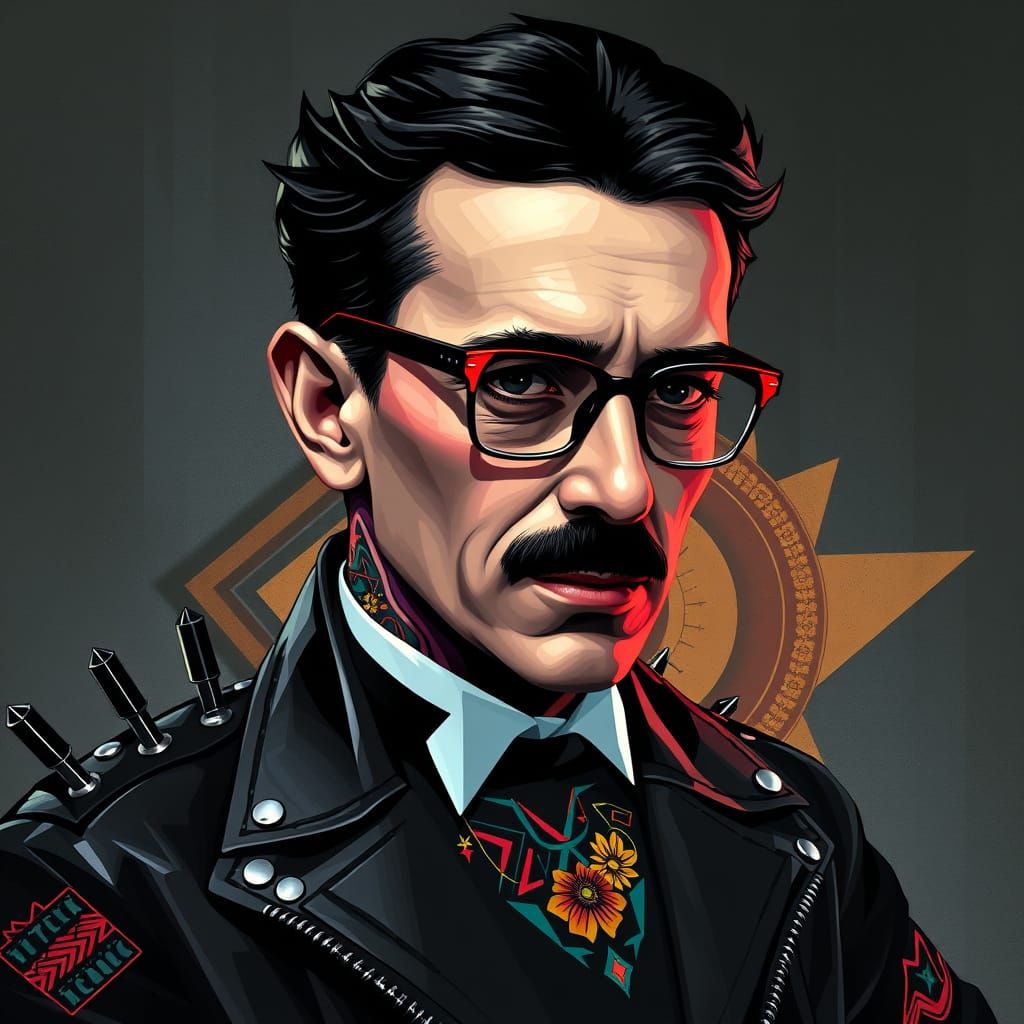 Moody Portrait of Nicola Tesla in Cyberpunk Style