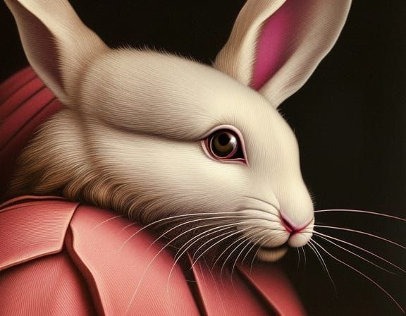 Pink Rabbit with Long Ears in Leonardo da Vinci Style