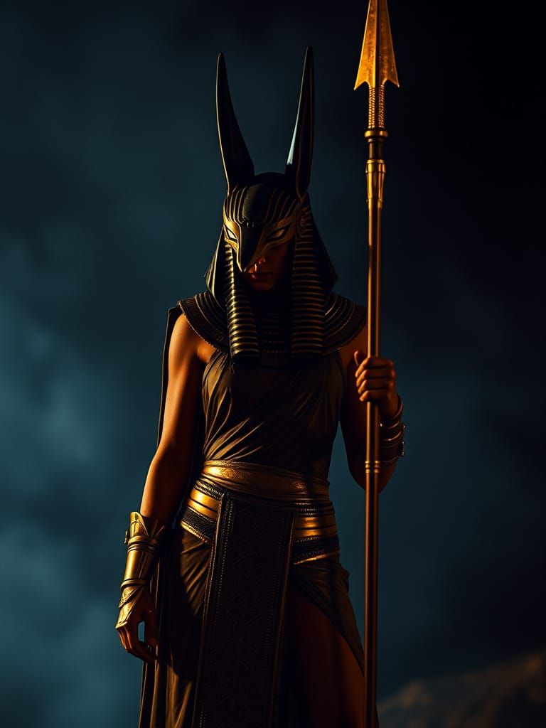 Egyptian Goddess Anubis in Regal Fighting Stance, Cinematic ...