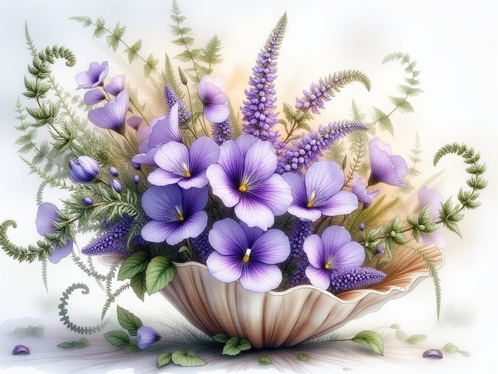 Surreal Floral Seashell Still Life, Digital Art