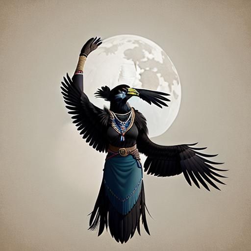 Emerging woman, soaring crow,
In unity, their spirits grow.