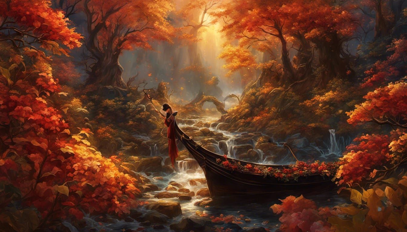 Glittering Autumnal Flowers and Leaves in Fantasy Style