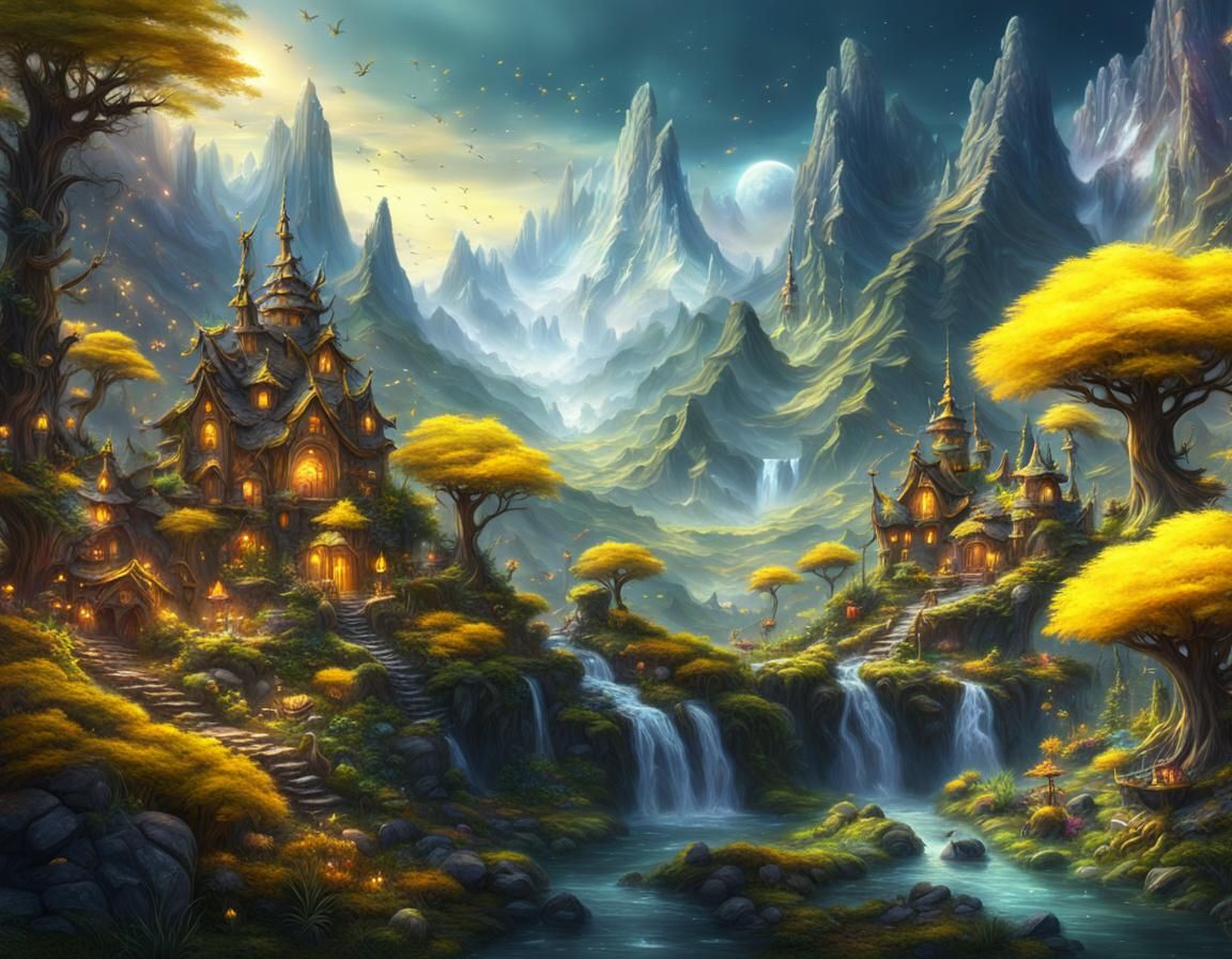 Fairy Village in Distant Galaxy: Digital Matte Painting
