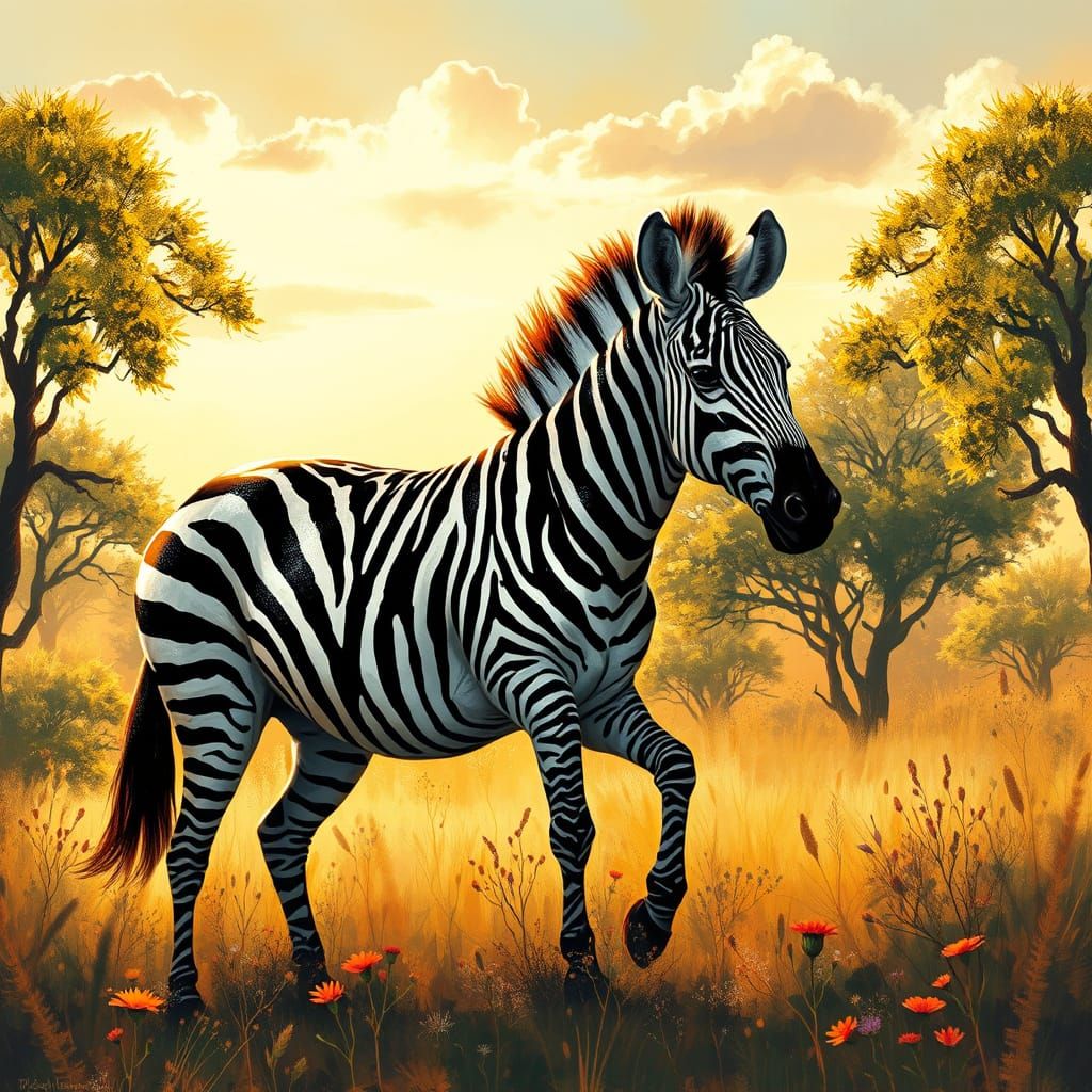 Majestic Zebra in Morning Savannah Light