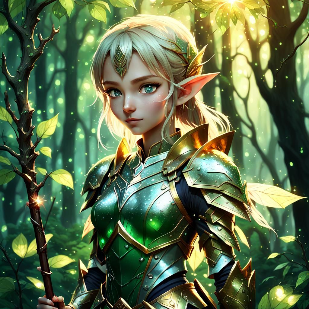 Anime Elf Emma in Lush Forest, 3D Art