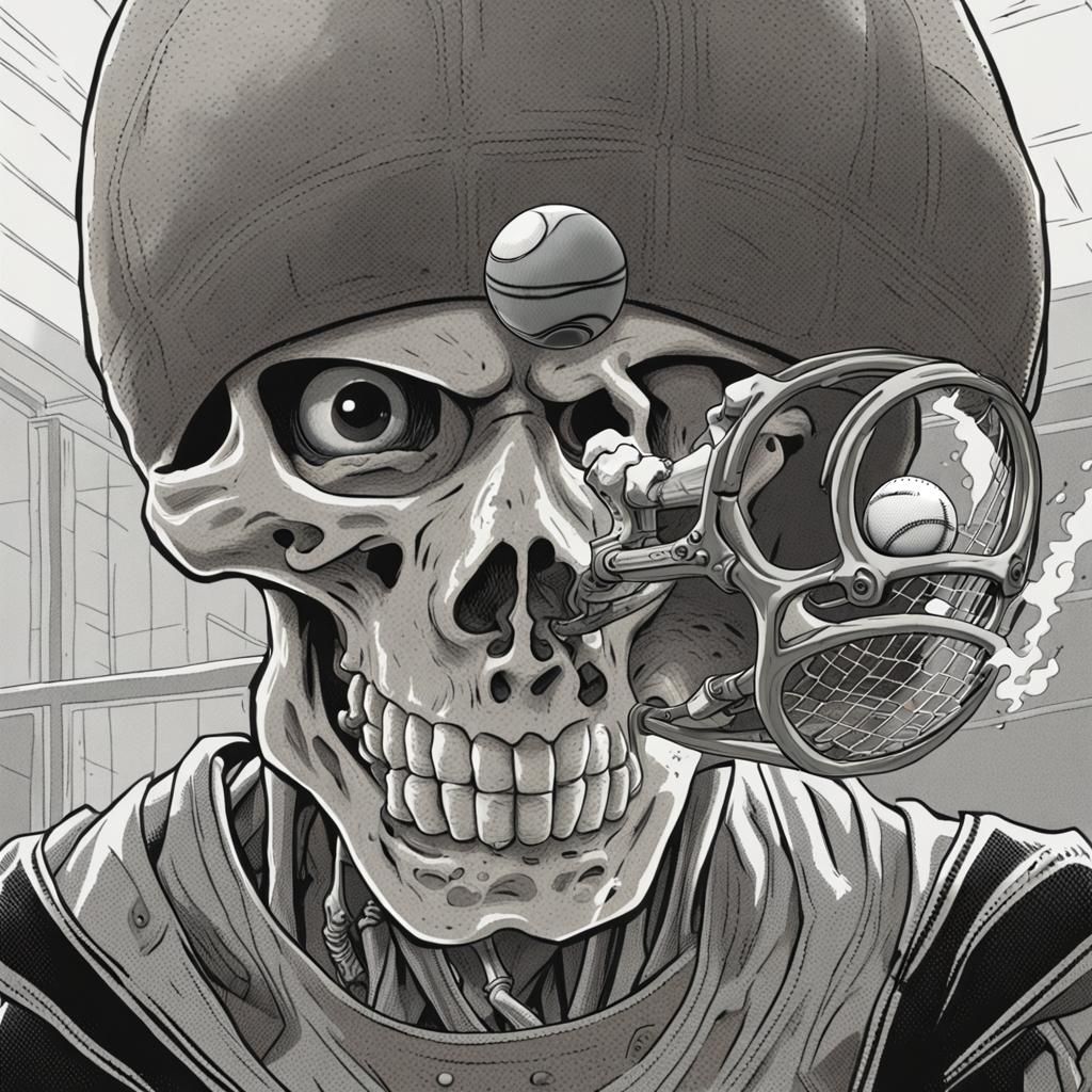 Skeleton Tennis Pro Hits Opponent, Comic Book Art