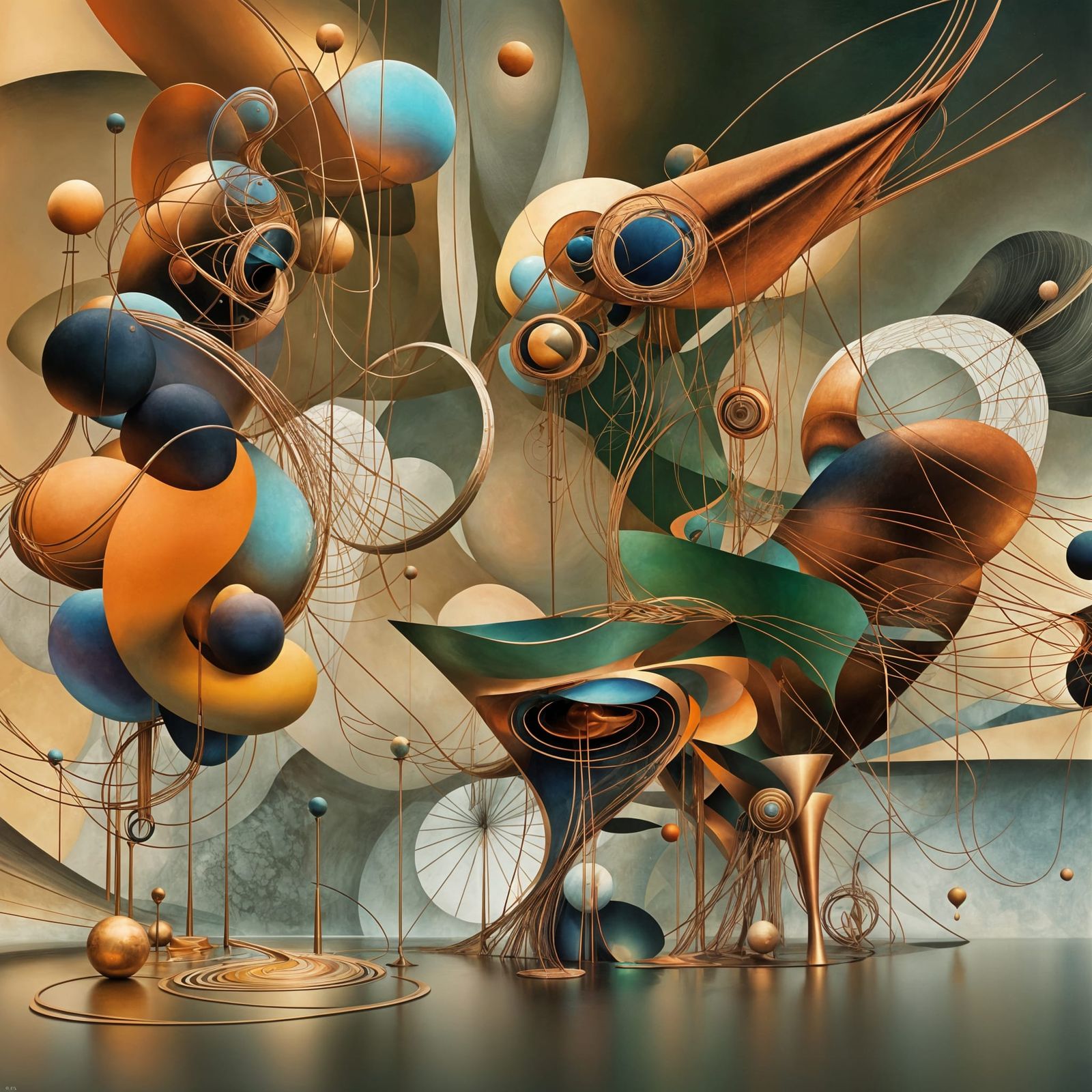 Abstract Metallic Copper and Black Angular Art