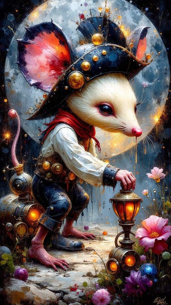 Steampunk Pirate Mouse Cries on Cheese Moon Island