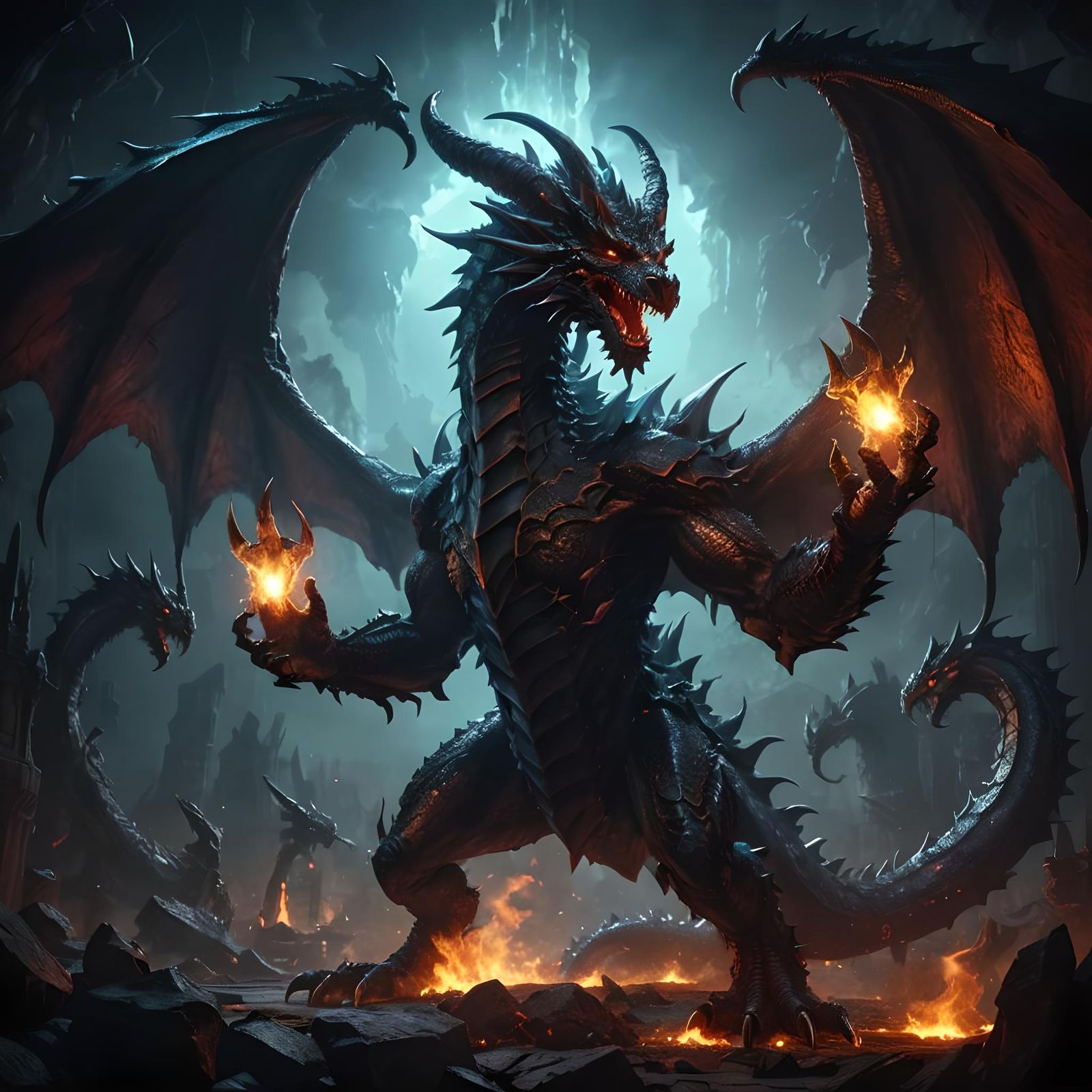 Demonic Obsidian Dragon in Dark Fantasy World