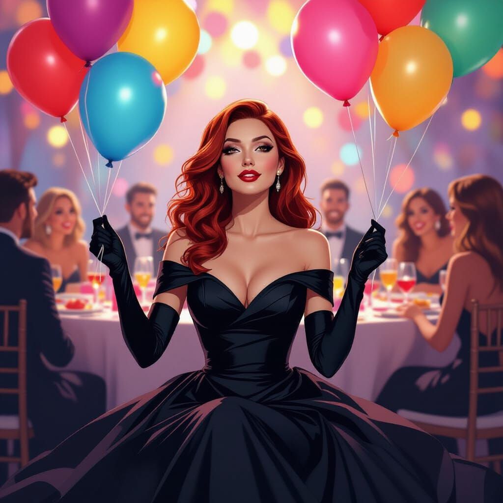 Scarlet Witch at Party Popping Balloons: Whimsical Digital A...