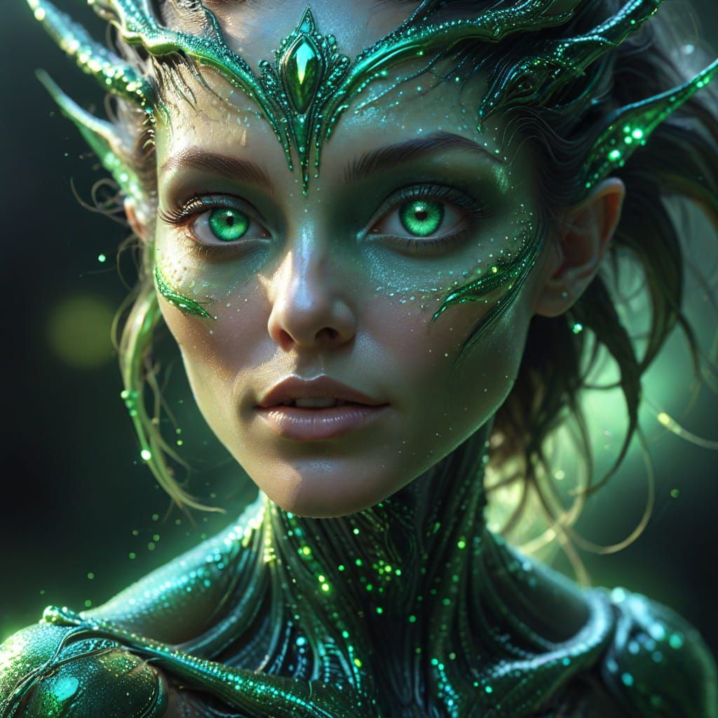 Radiant Alien Woman in Digital Art Style