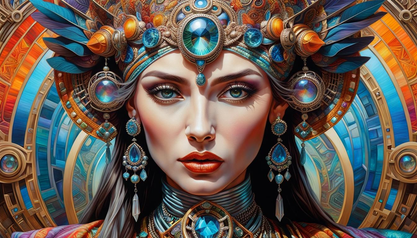 Woman in Colorful Clothing, Hyperrealistic Portrait