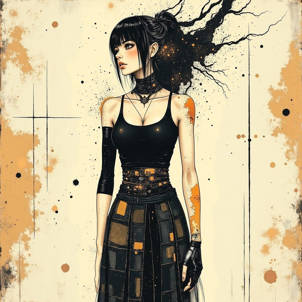 Cyborg Woman with Koi Tattoos in Giger Style