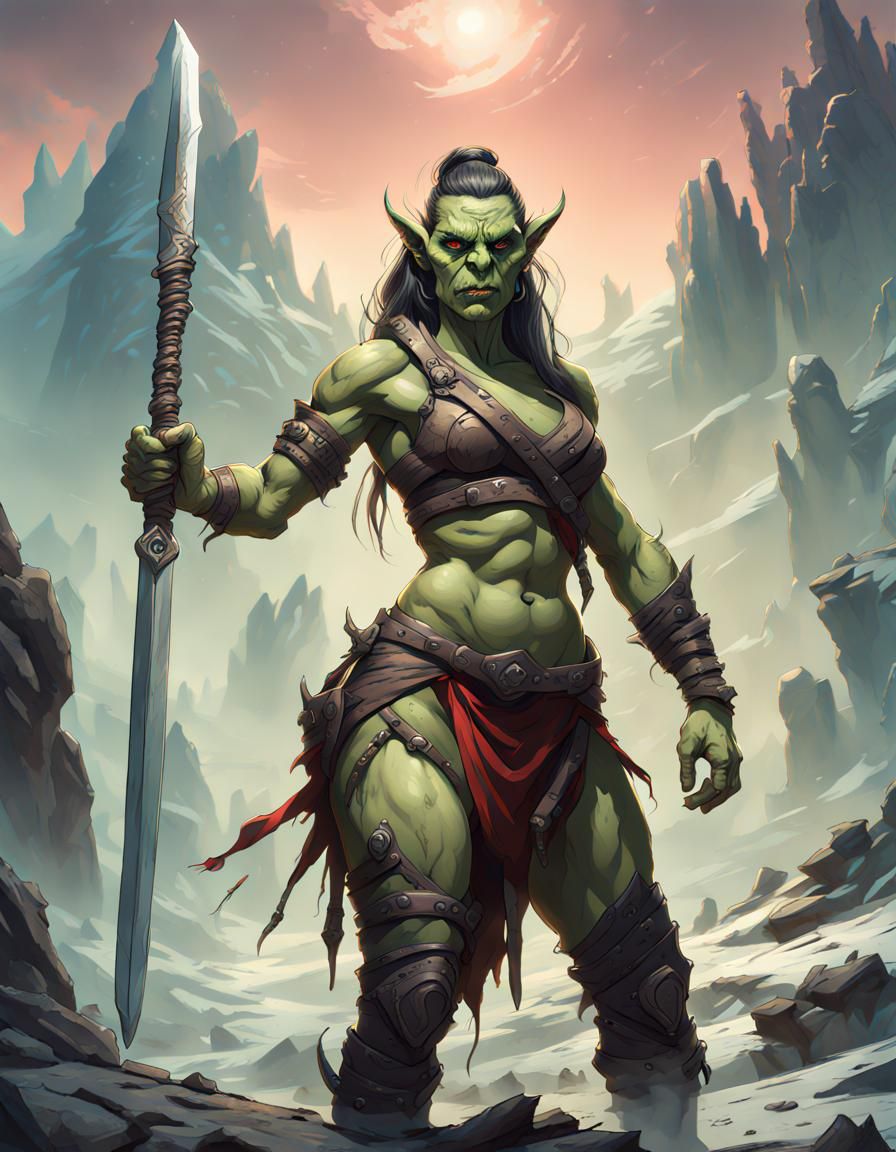 Female Orc Warrior on Alien Planet