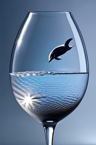 *S15* Adorable Dolphin In Crystal Wine Glass - 3817