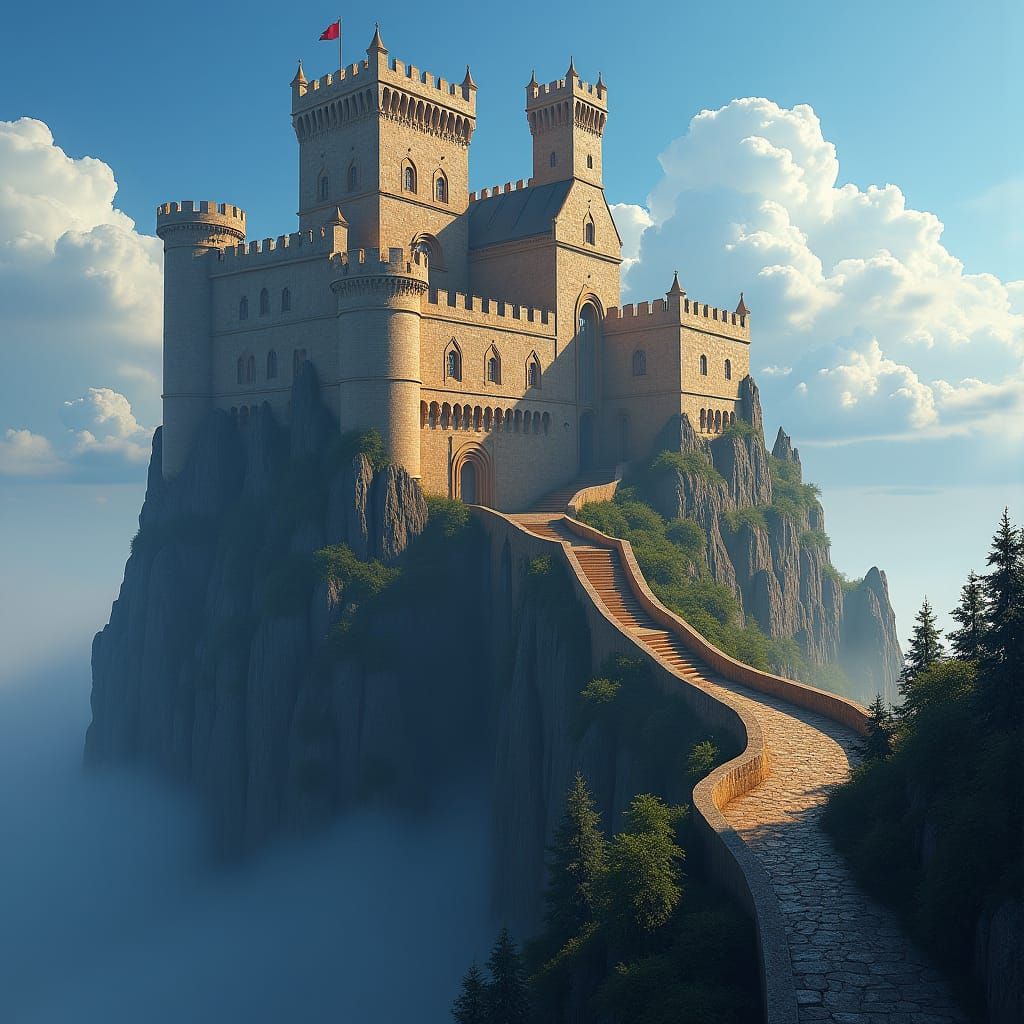 Norman Castle on Cliff in Unreal Engine Style