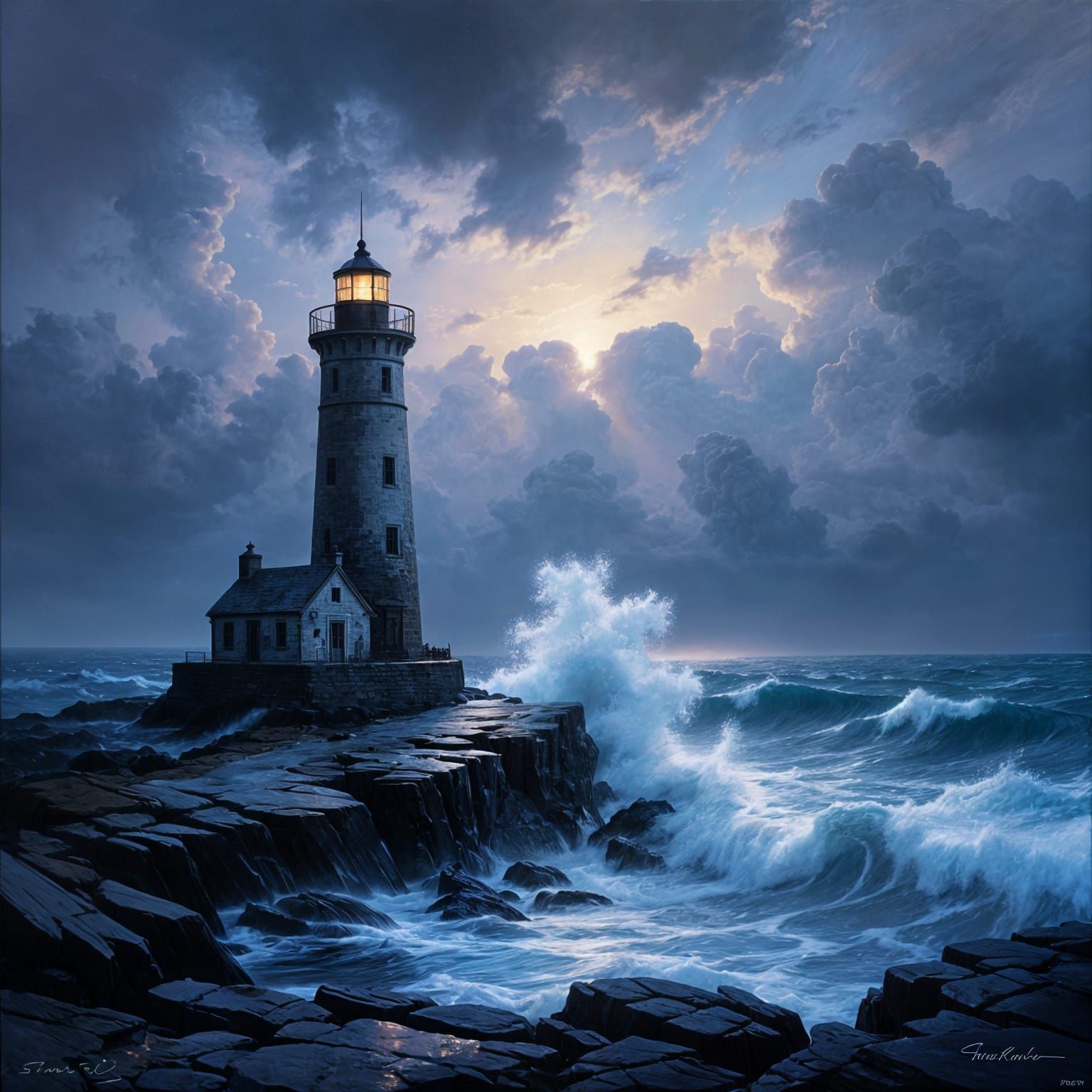 Stormy Lighthouse on Craggy Coastline