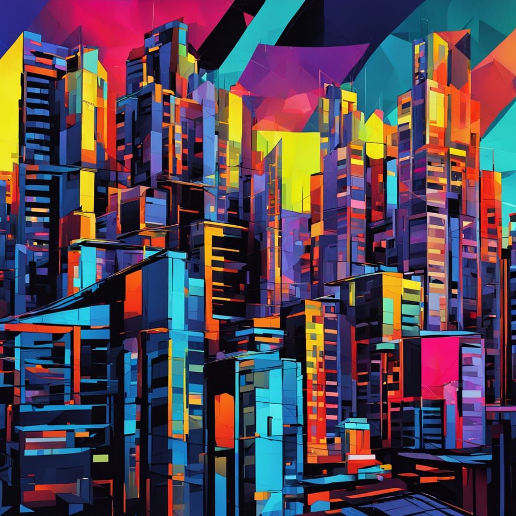 Cubist Cityscape: Fragmented Futuristic Skyscrapers