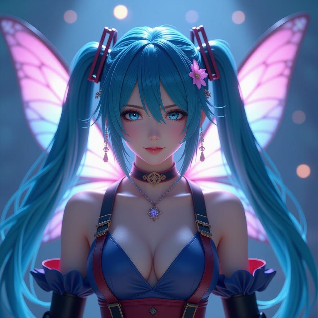 Hatsune Miku Fairy in Tifa Attire, Hyperdetailed Portrait
